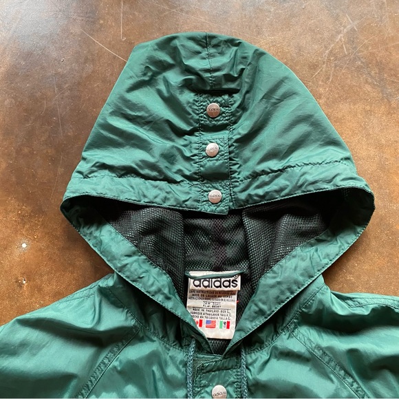 VTG 90s Adidas Green Hooded Oversized Windbreaker Track Jacket - Picture 4 of 13